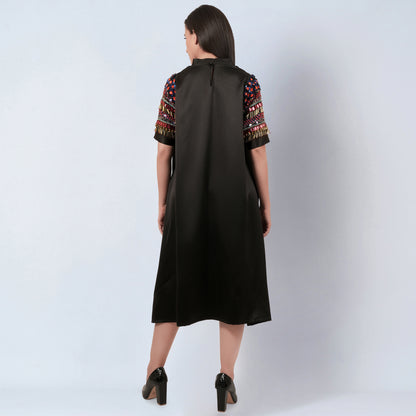 Black Crystal Embroidered Asymmetrical Dress