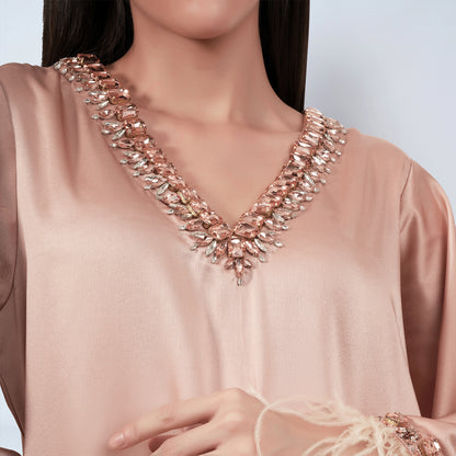Peach Crystal Embroidered Maxi Dress