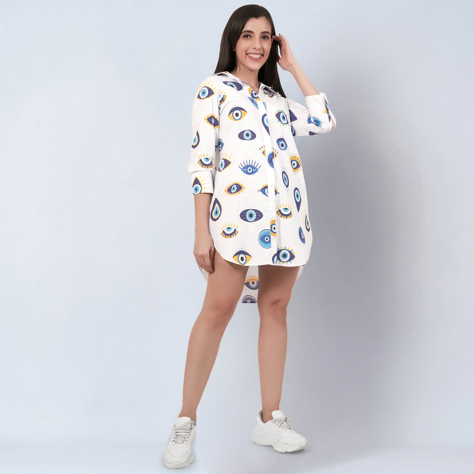Evil Eye Dress for Women Blue & White Print | First Resort First Resort by Ramola Bachchan Evil Eye Dress for Women Blue & White Print | First Resort First Resort by Ramola Bachchan