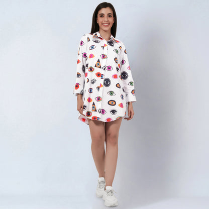 Multicolour Evil Eye Print Shirt Dress