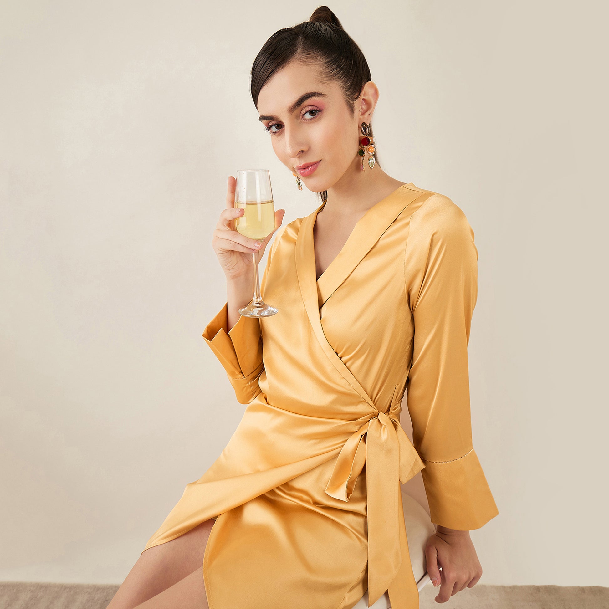 Gold Wrap Around Embellished Satin | First Resort by Ramola Bachchan Gold Wrap Around Embellished Satin | First Resort by Ramola Bachchan