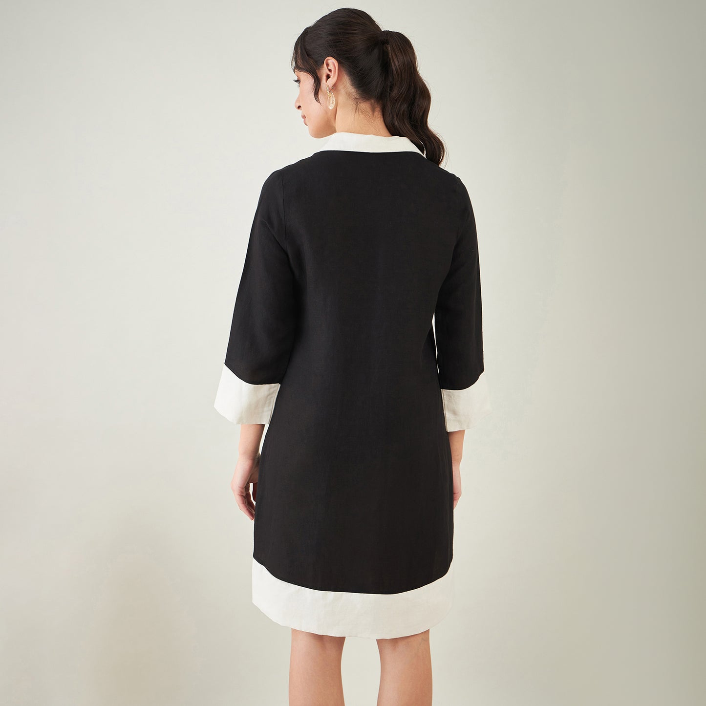 Black and Off-White Linen Shirt Dress