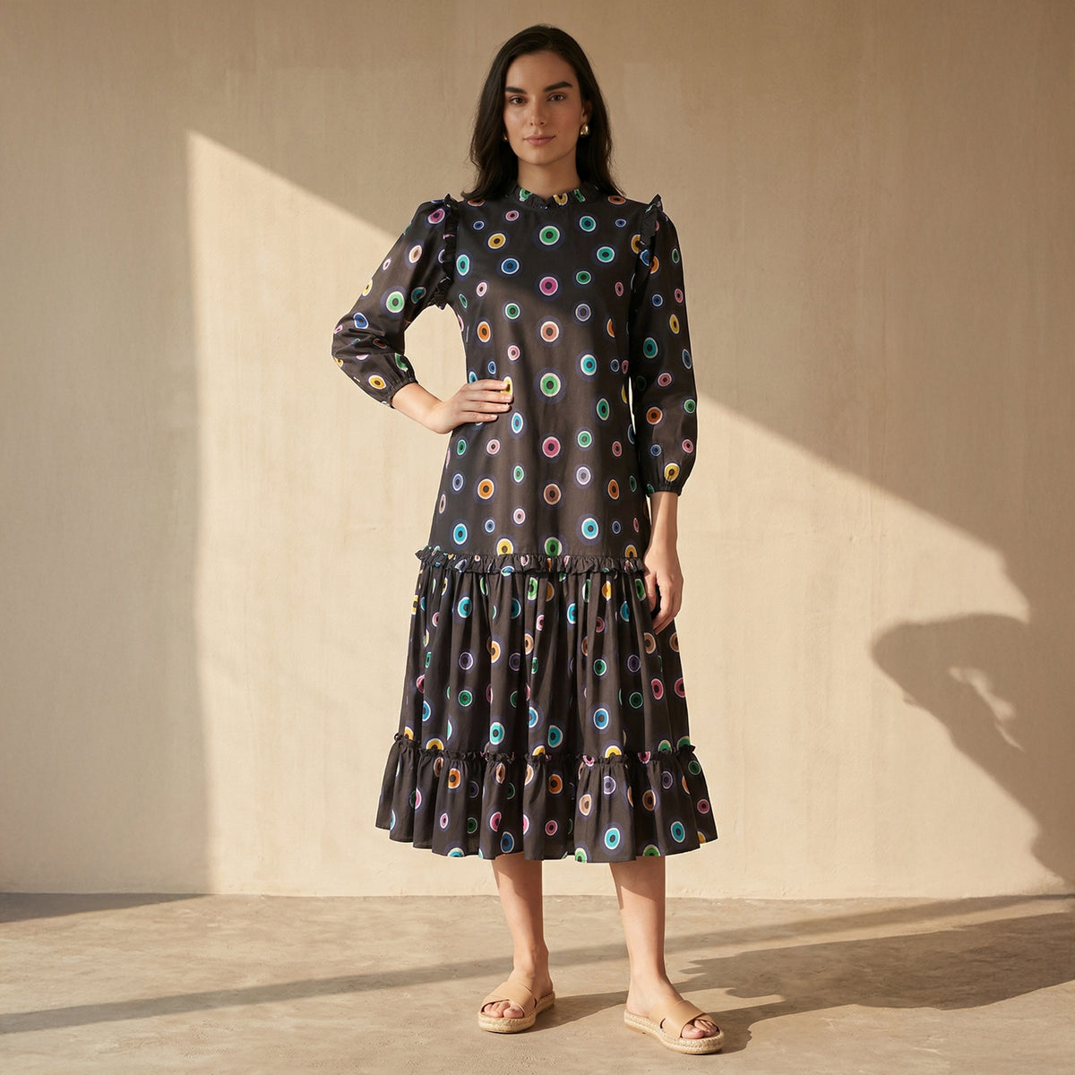 Black Evil Eye Print Dress for Women – Cotton Poplin | First Resort by Ramola Bachchan