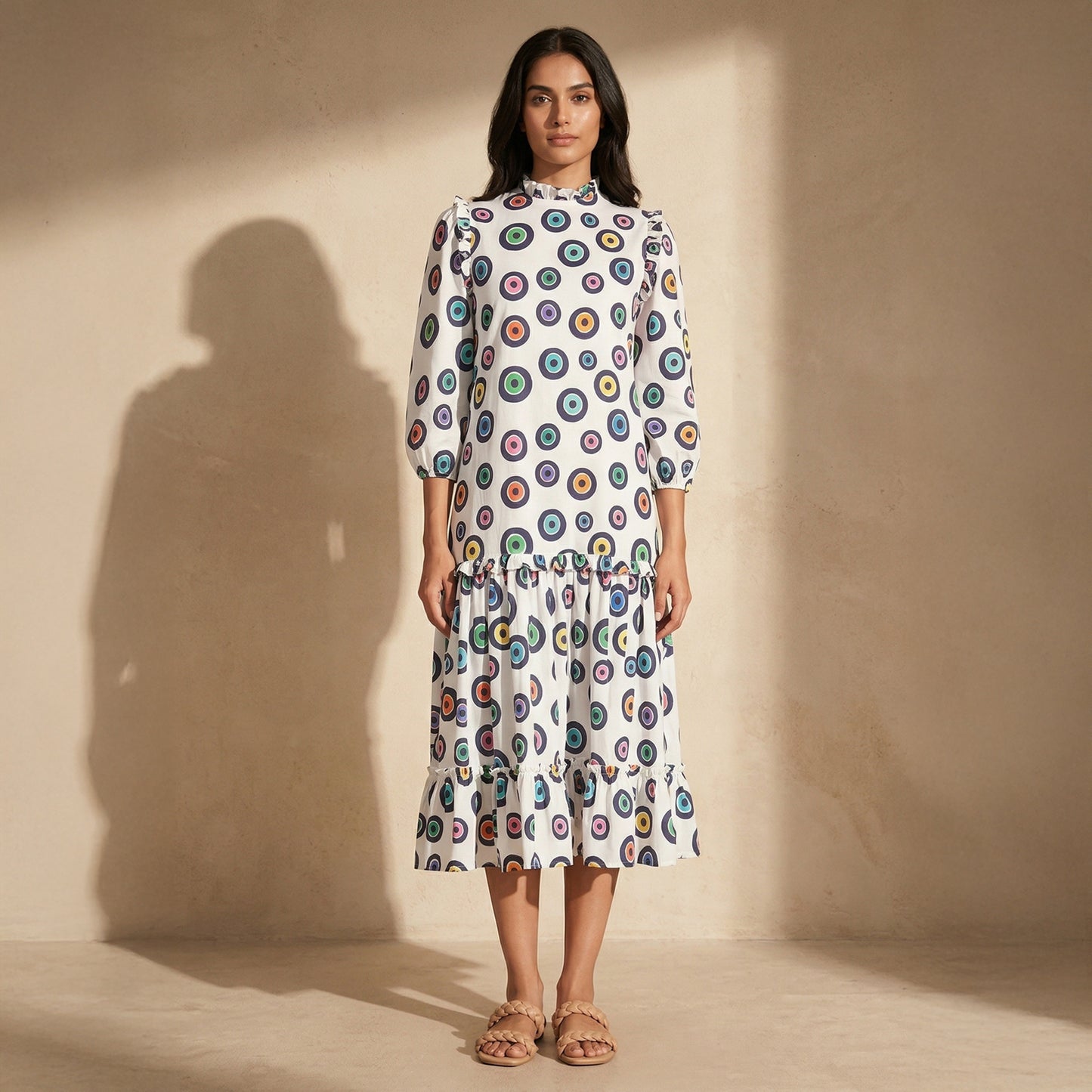White Evil Eye Print Dress for Women – Cotton Poplin | First Resort by Ramola Bachchan