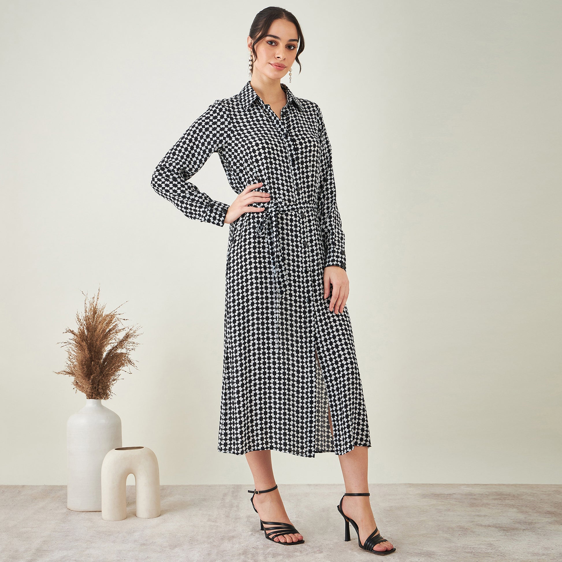 geometric shirt dress Allover Print Button-Front Shirt Dress Elegant Long Sleeve Midi Dres Patricia boutique