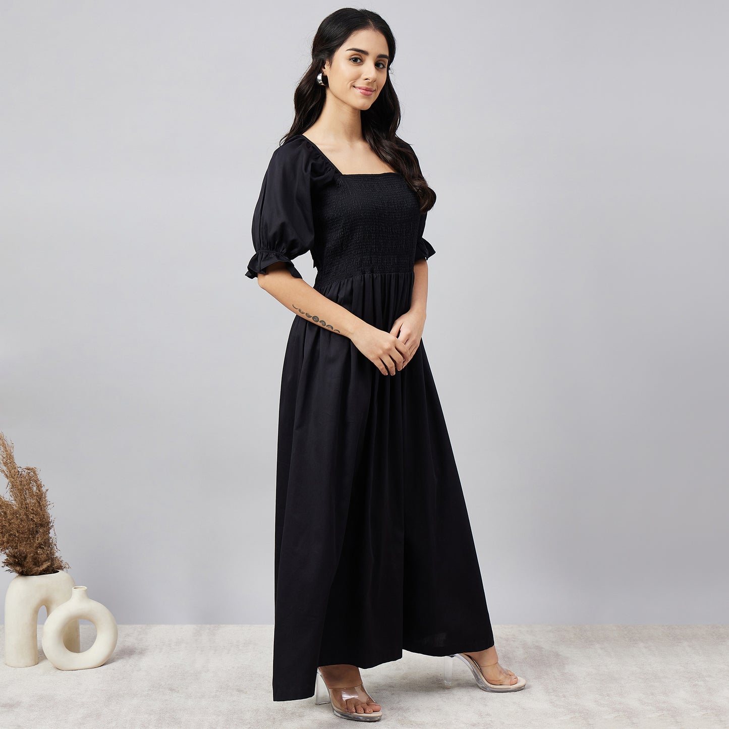Black Smocked Maxi Dress