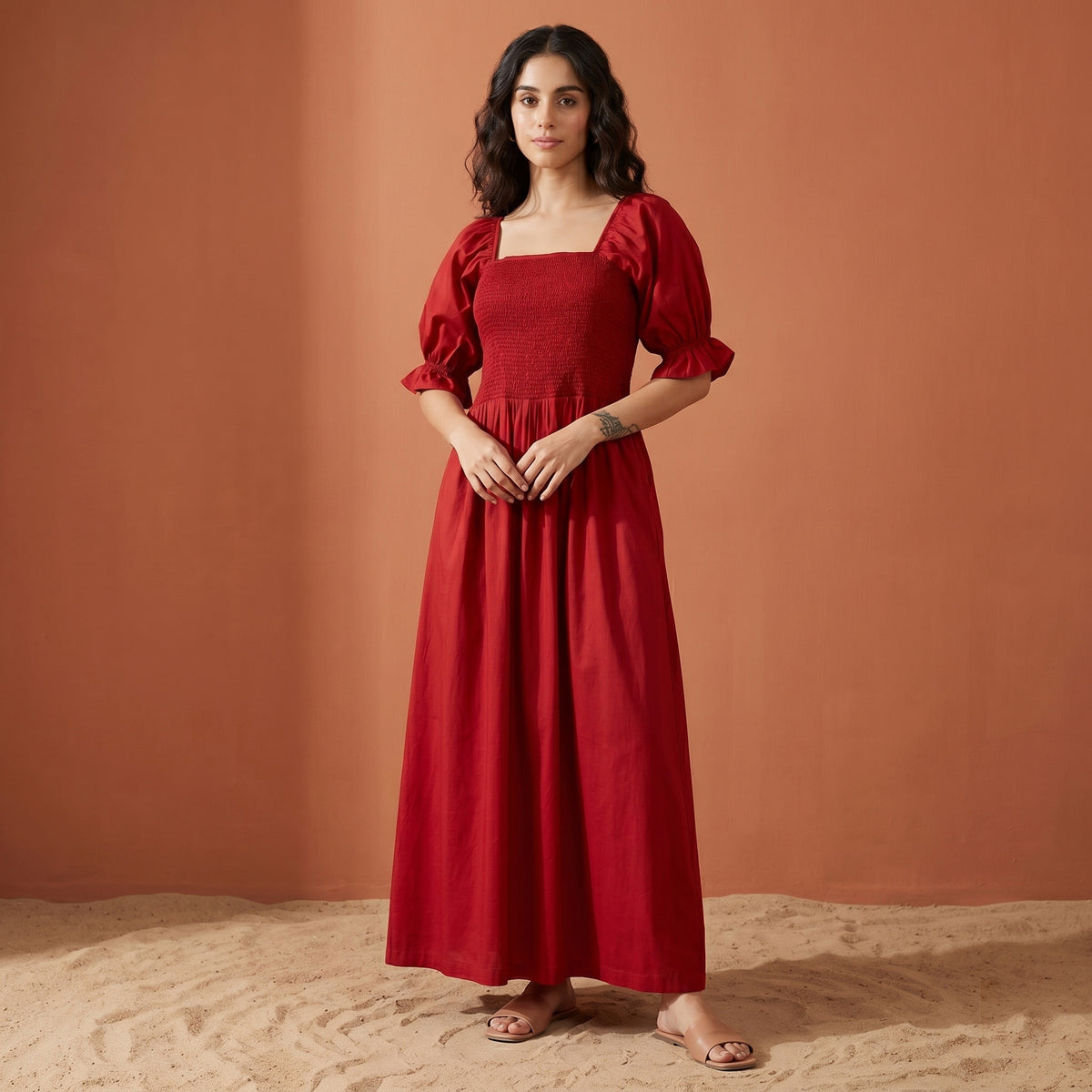 Red Dress for Women – Cotton Satin | First Resort by Ramola Bachchan