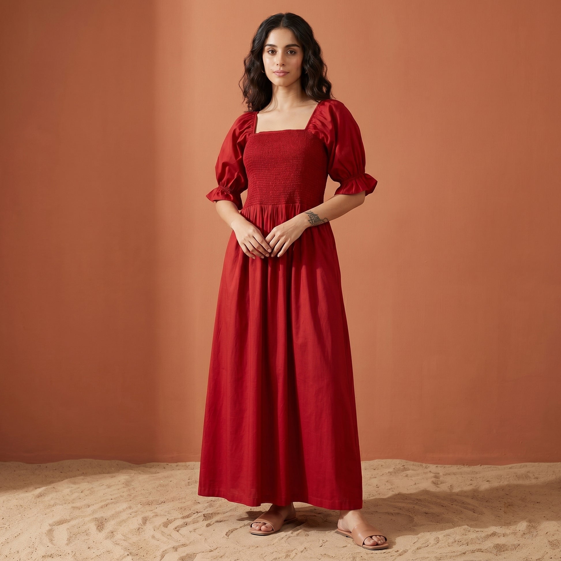 Red Dress for Women – Cotton Satin | First Resort by Ramola Bachchan