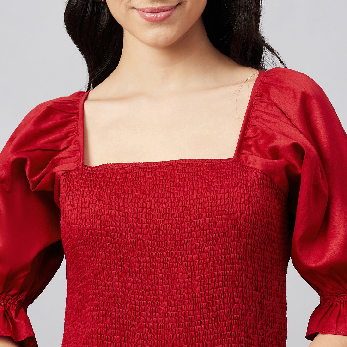 Red Smocked Maxi Dress