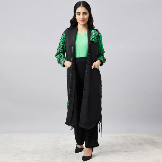 Black and Green Houndstooth Print Shirt Dress with Belt
