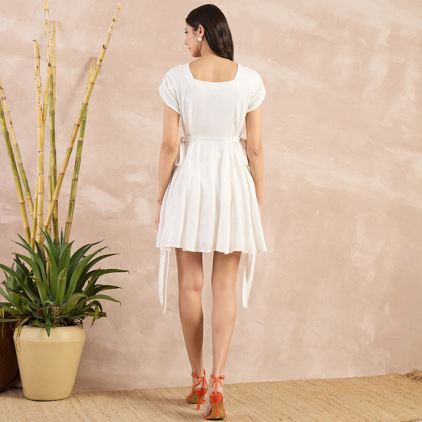 Off-White Herringbone Side Strap Short Dress