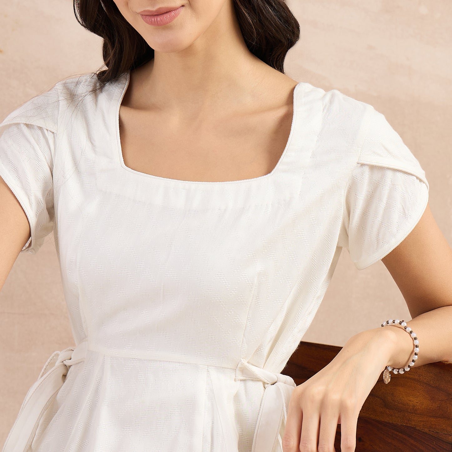 Off-White Herringbone Side Strap Short Dress