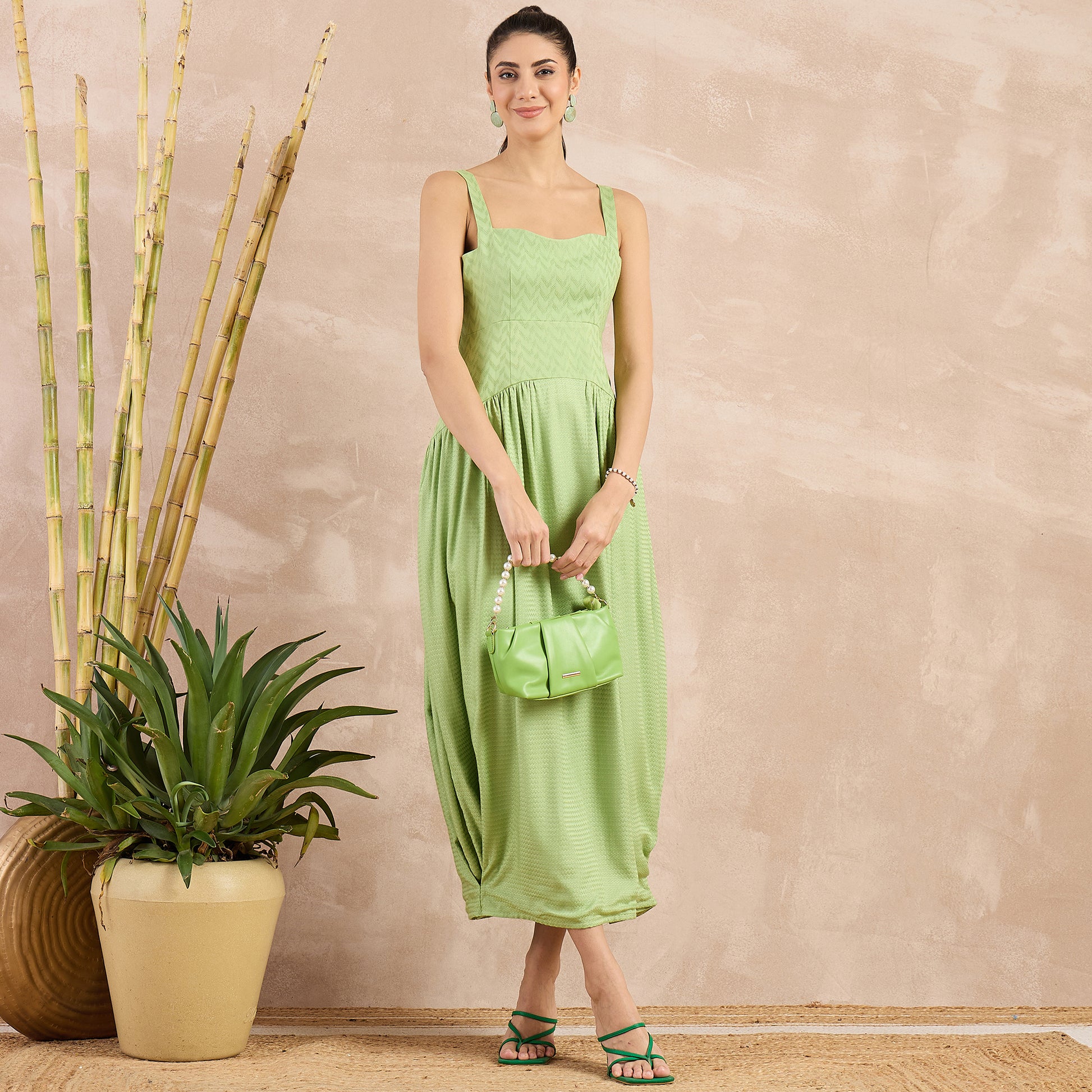 Pastel Green Herringbone Mid Length Dress - XS Pastel Green Herringbone Mid Length Dress - XS