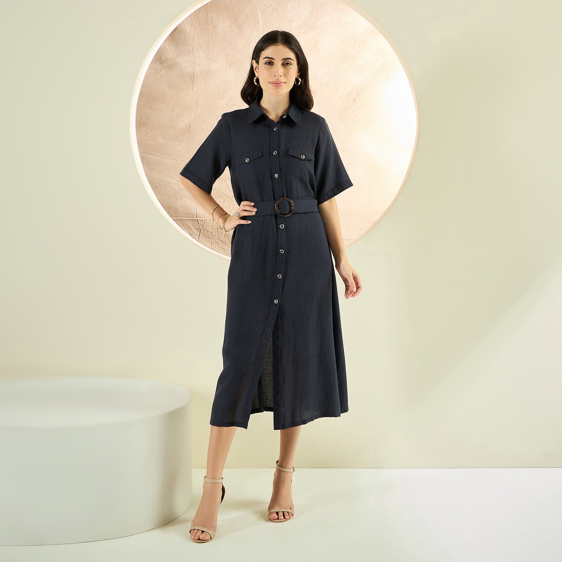 Nearly Black Mid-Length Linen Shirt | First Resort by Ramola Bachchan Nearly Black Mid-Length Linen Shirt | First Resort by Ramola Bachchan