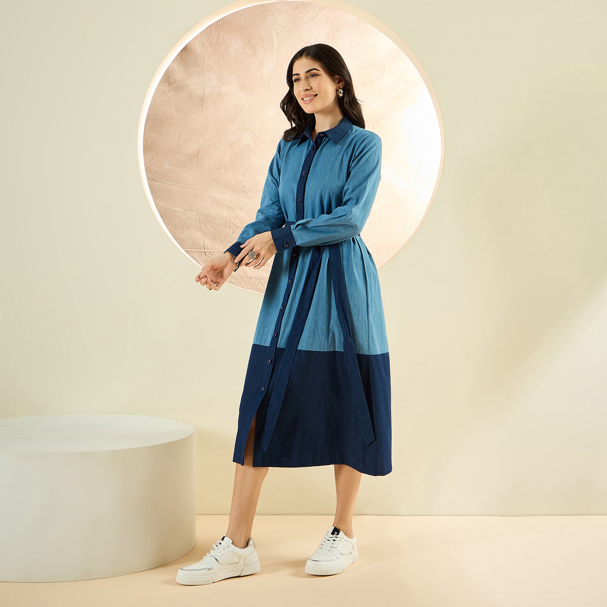 Denim Shirt Baby Blue Shirt Dress Light Blue Denim Combo Mid