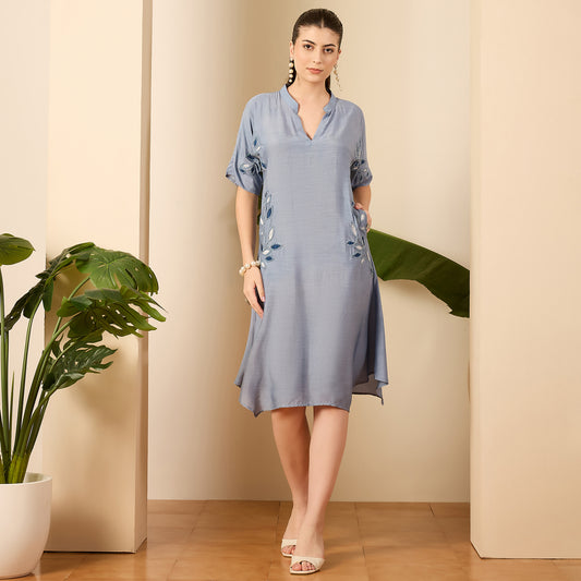 Chambray Embroidered Dress