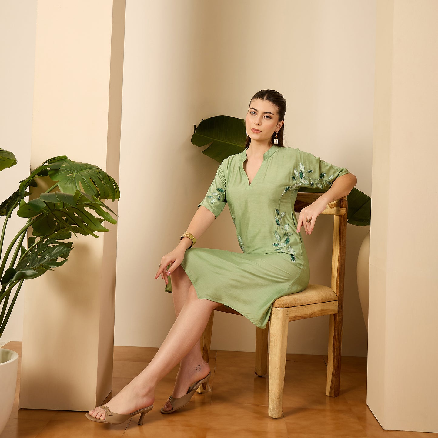 Fern Green Embroidered Dress