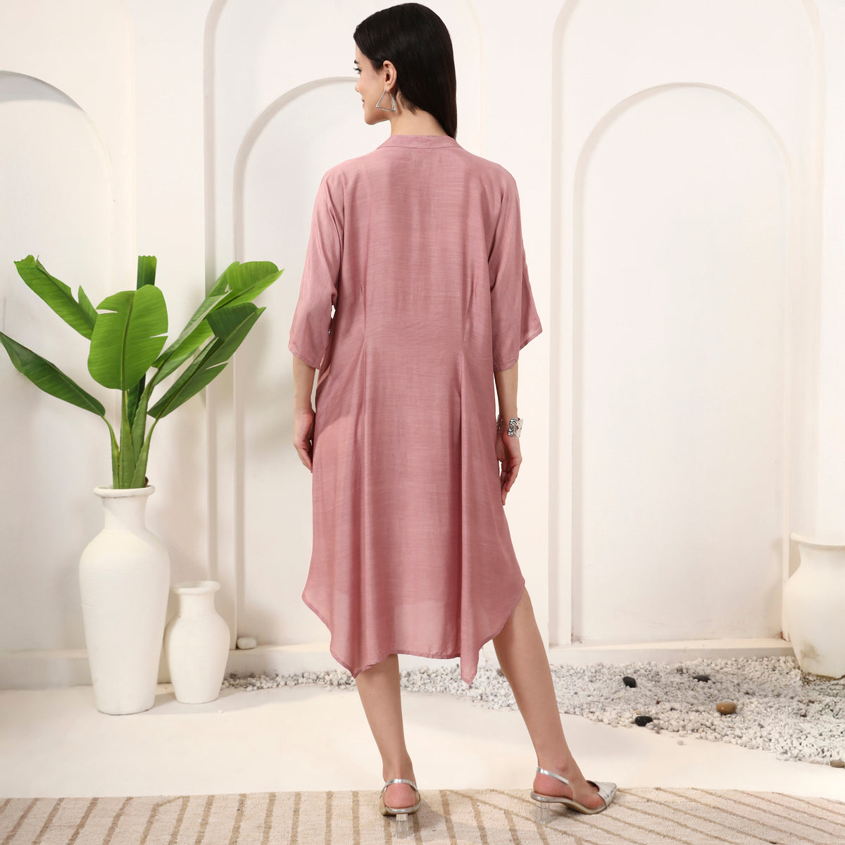 Pink Dress for Women – Bamberg Viscose Muslin – Detail View | First Resort by Ramola Bachchan
