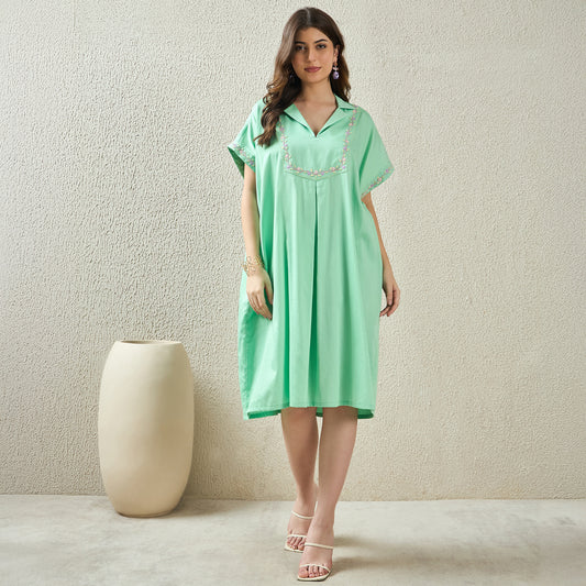 Jelly Mint Hand Embroidered Shirt Dress