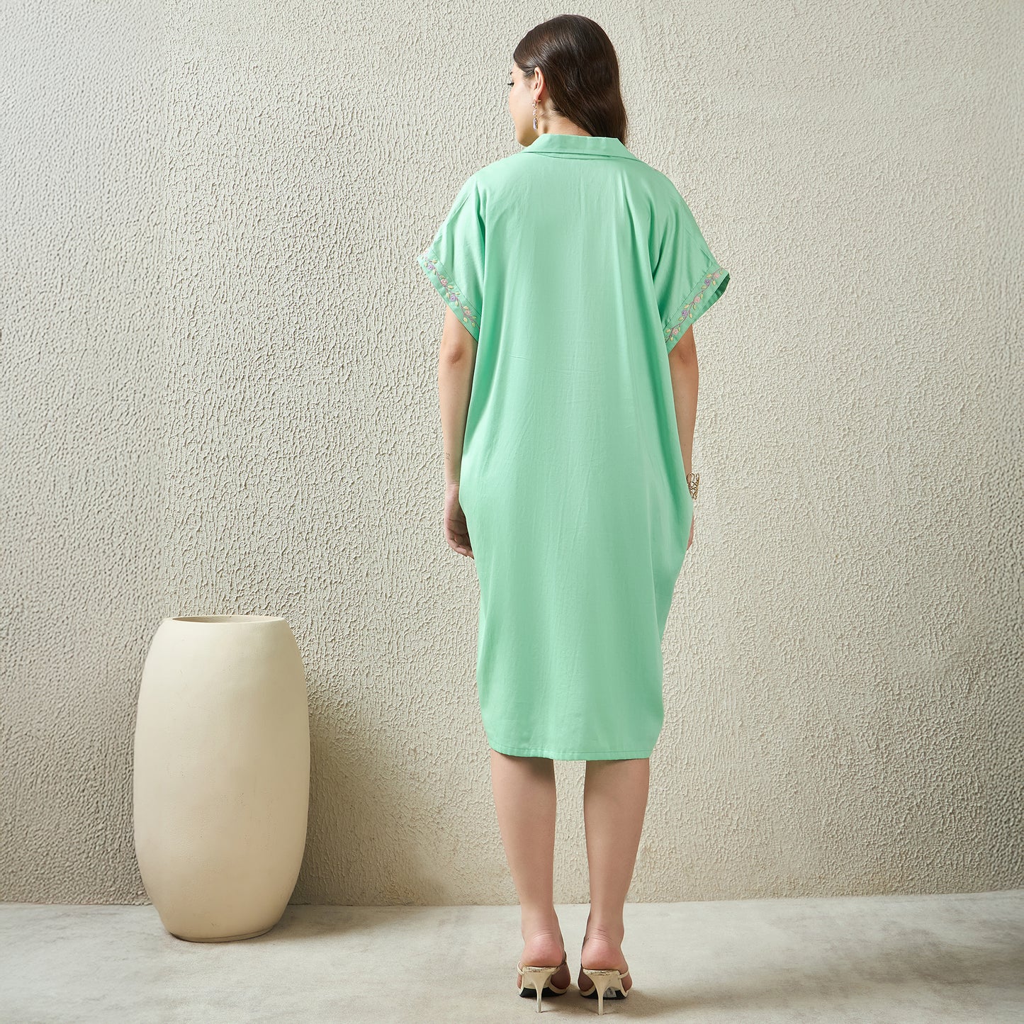 Jelly Mint Hand Embroidered Shirt Dress