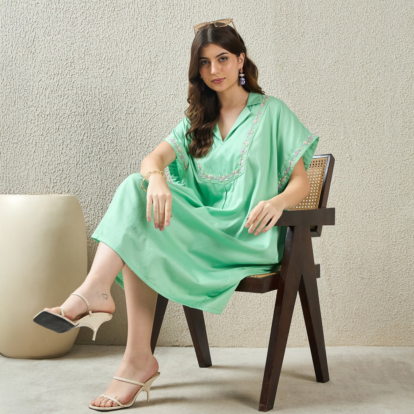 Jelly Mint Hand Embroidered Shirt Dress
