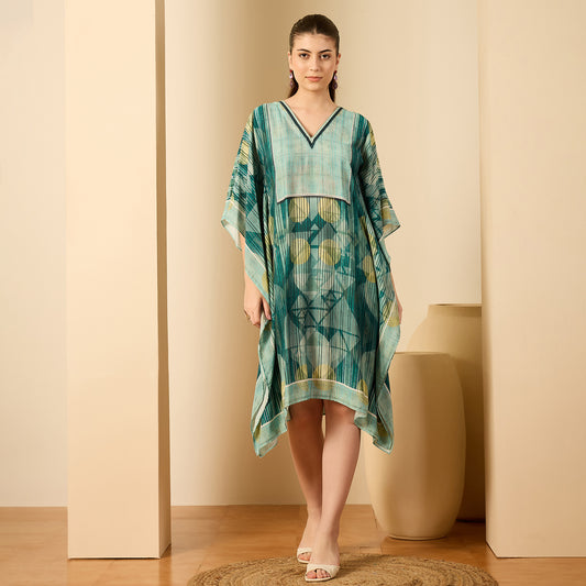 Green Aztec Crystal Yoke Kaftan Dress