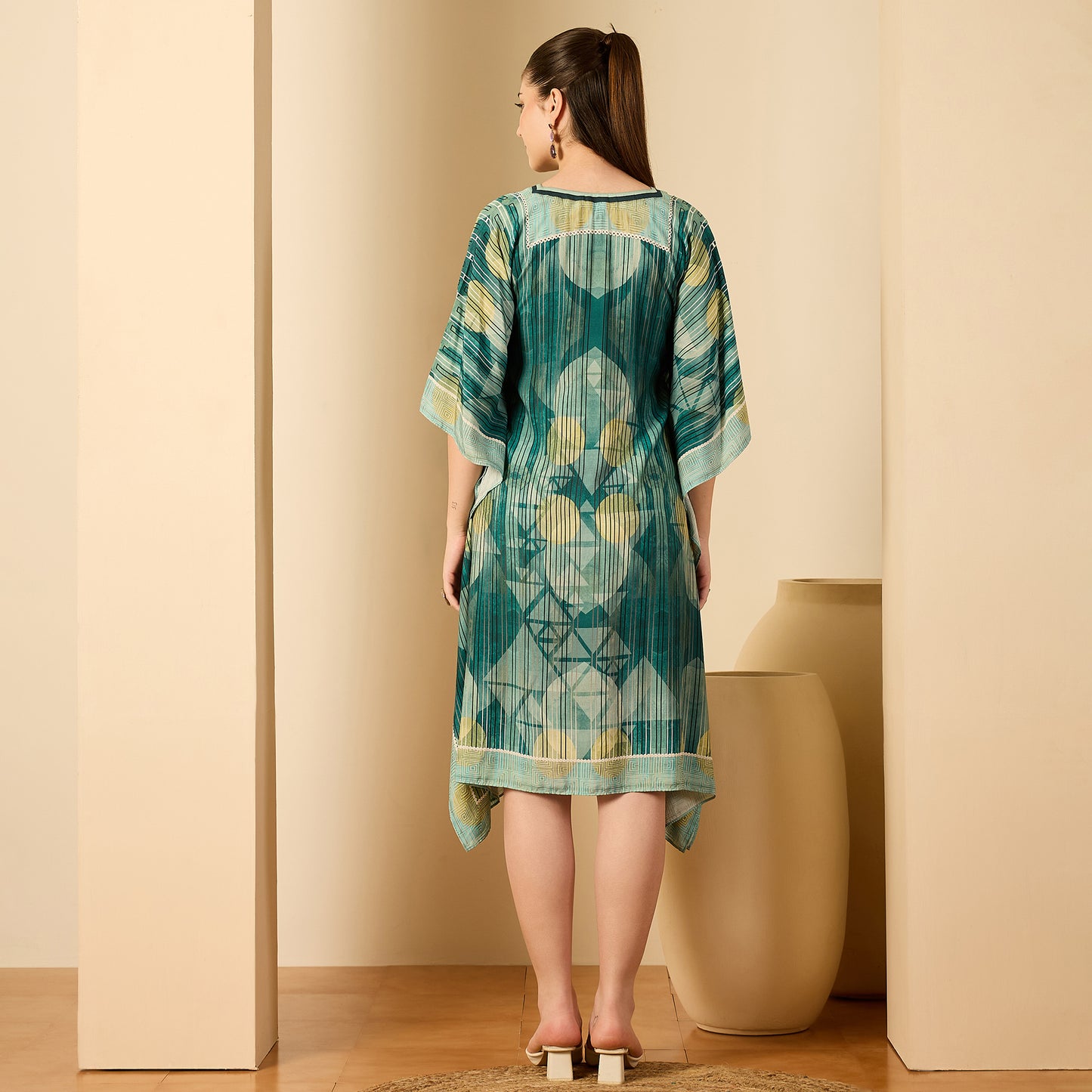 Green Aztec Crystal Yoke Kaftan Dress