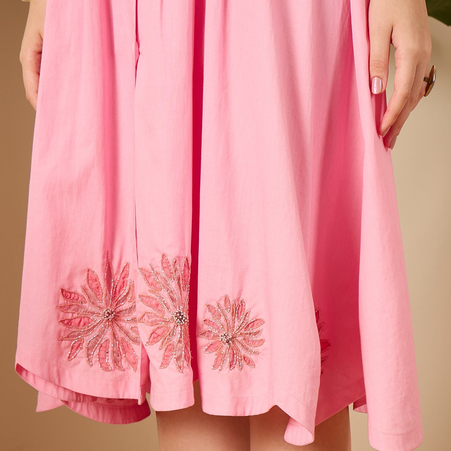 Pink Hand-Embroidered Pleated Dress