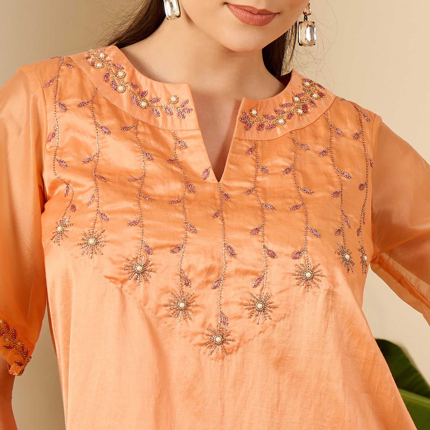 Apricot Hand Embroidered Straight Dress