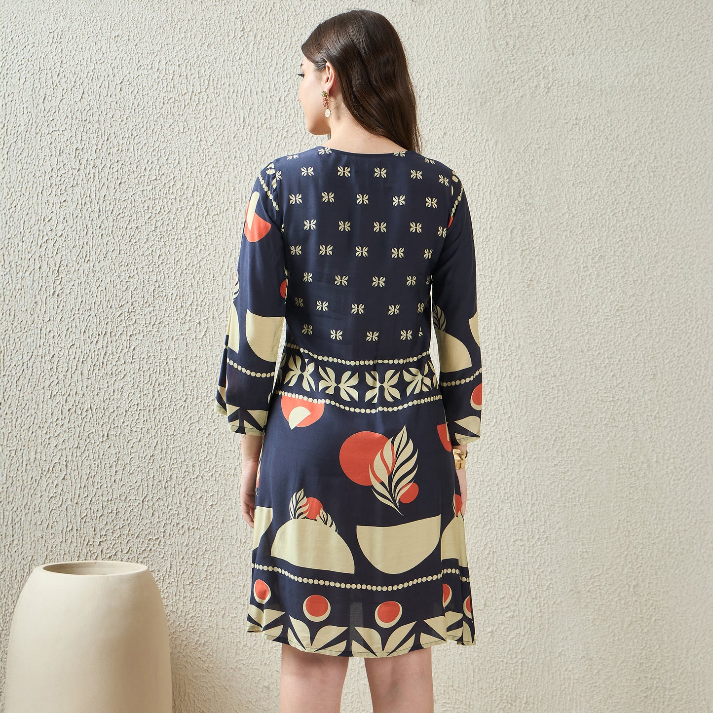 Midnight Blue Geometric Print Dress
