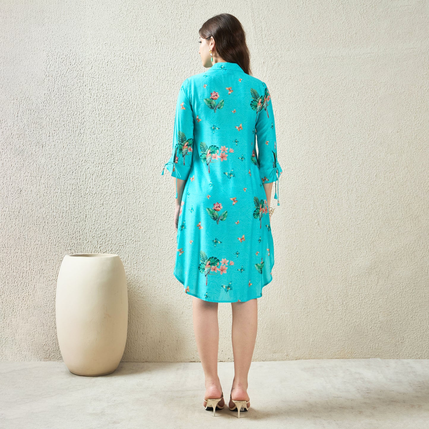 Sky Blue and Pink Floral Shirt Dress