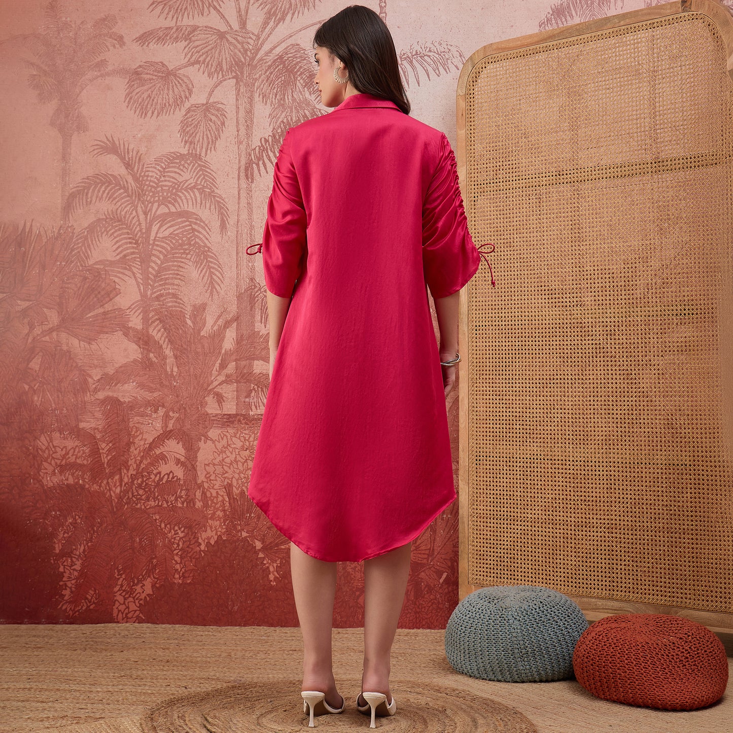 Hot Pink Hand Embroidered Corded Floral Dress