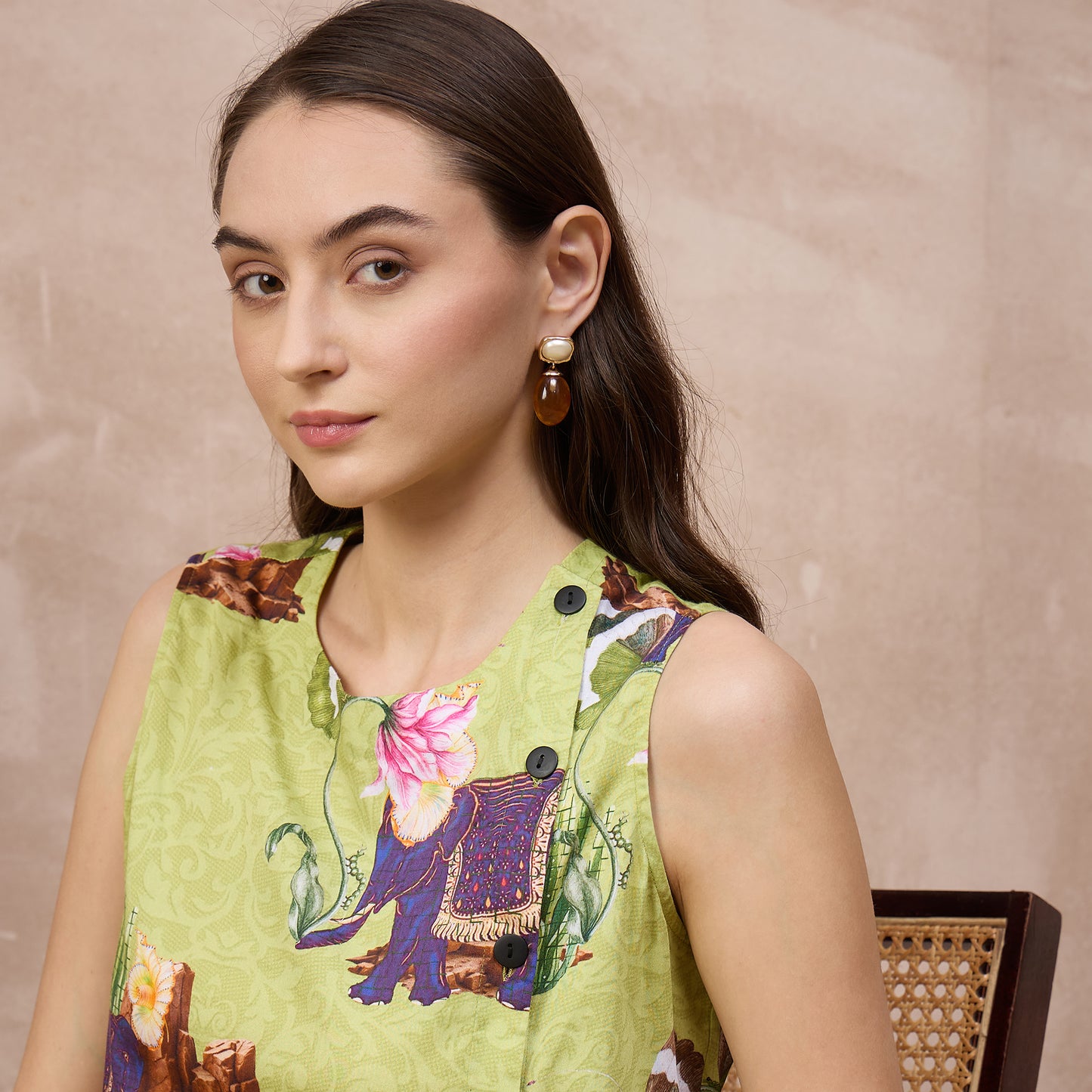 Lime Green Animal Print Dress for Women – Cotton Satin | First Resort by Ramola Bachchan