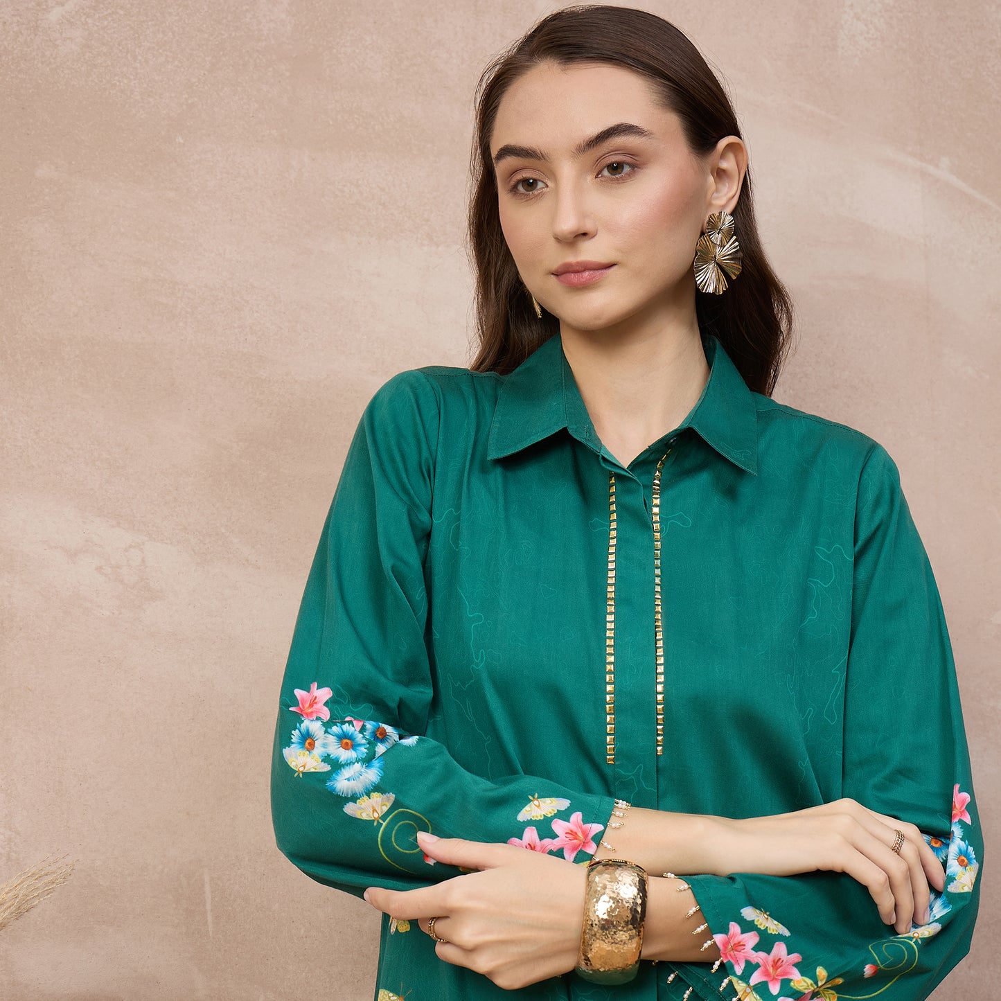 Green Floral Print Dress for Women – Cotton Satin | First Resort by Ramola Bachchan