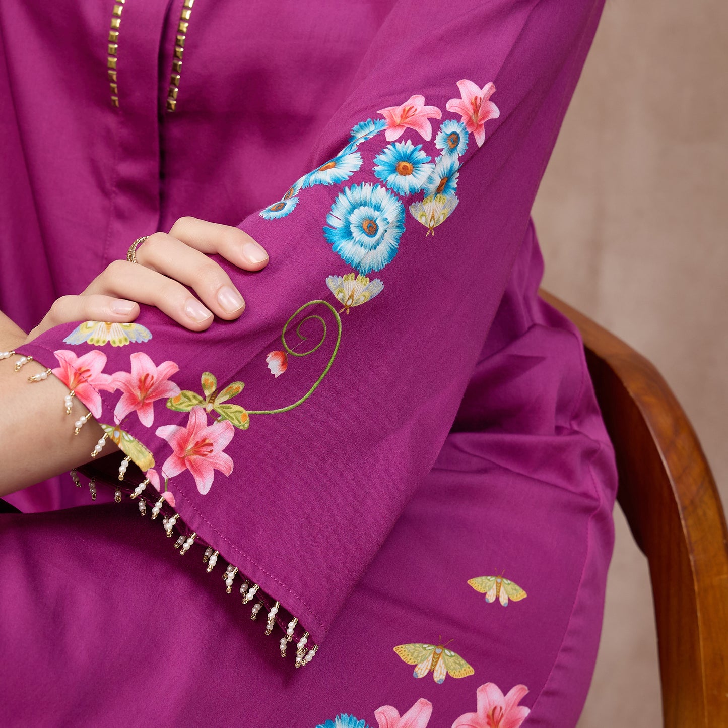 Magenta Floral Print Dress for Women – Cotton Satin | First Resort by Ramola Bachchan