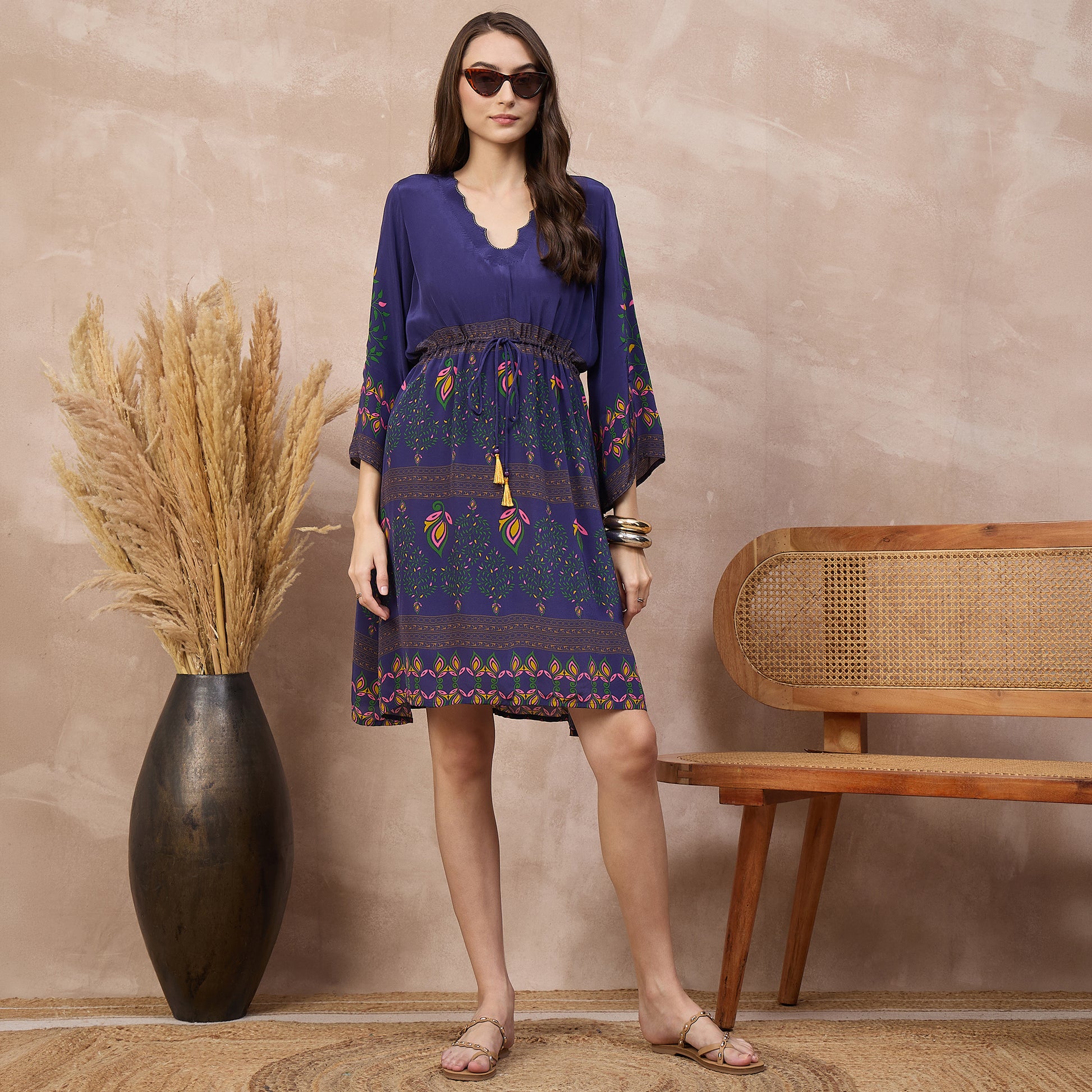 Purple Floral Print Dress for Women – Viscose Crepe – Front View | First Resort by Ramola Bachchan