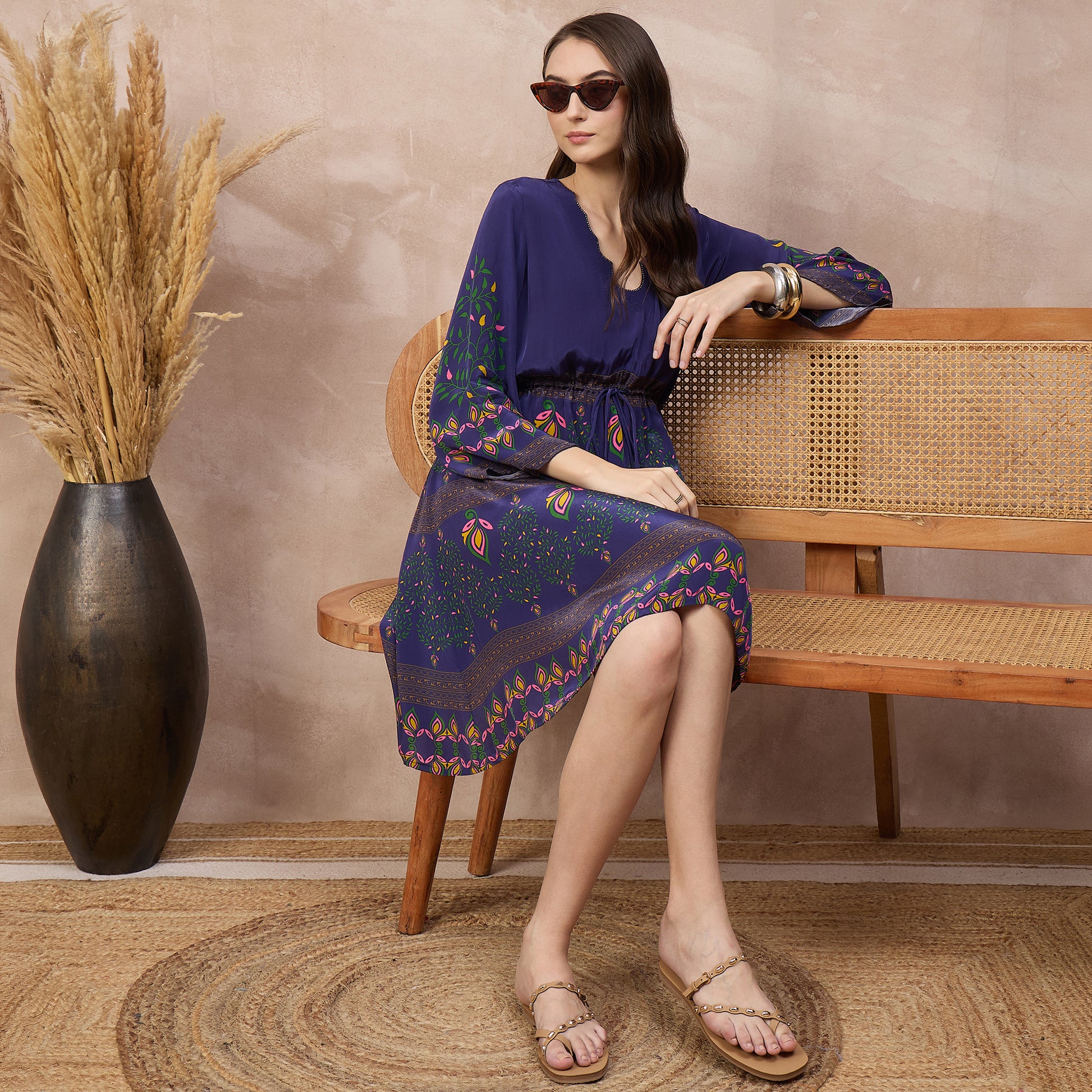 Purple Floral Print Dress for Women – Viscose Crepe – Back View | First Resort by Ramola Bachchan