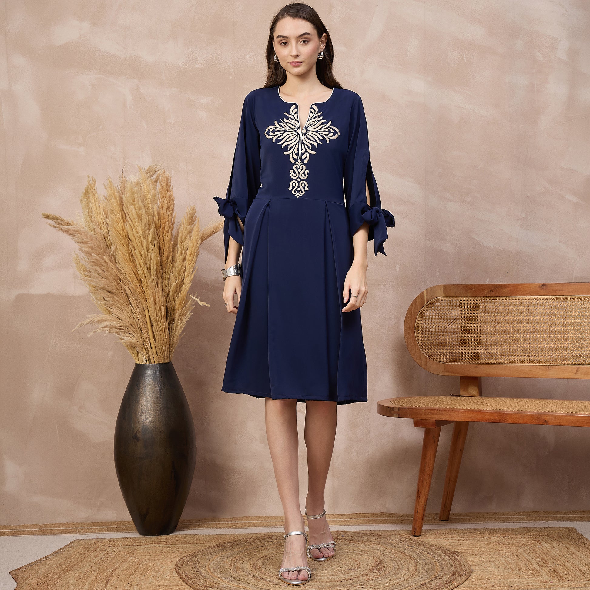 Navy Blue Dress for Women – Polyester Crepe | First Resort by Ramola Bachchan