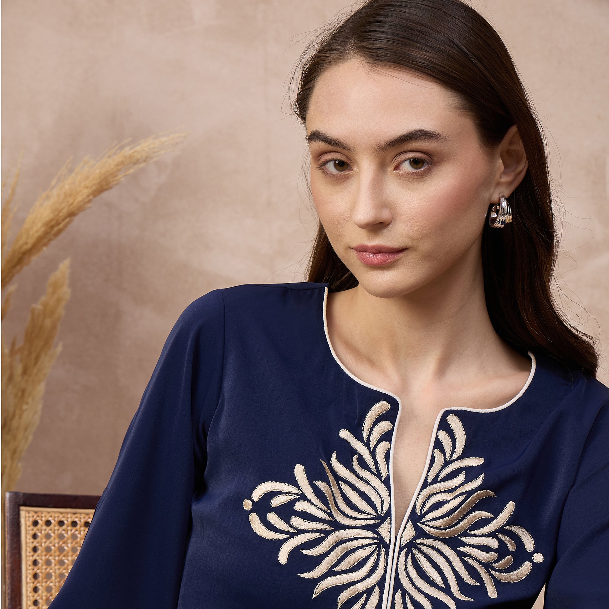 Navy Blue Dress for Women – Polyester Crepe | First Resort by Ramola Bachchan