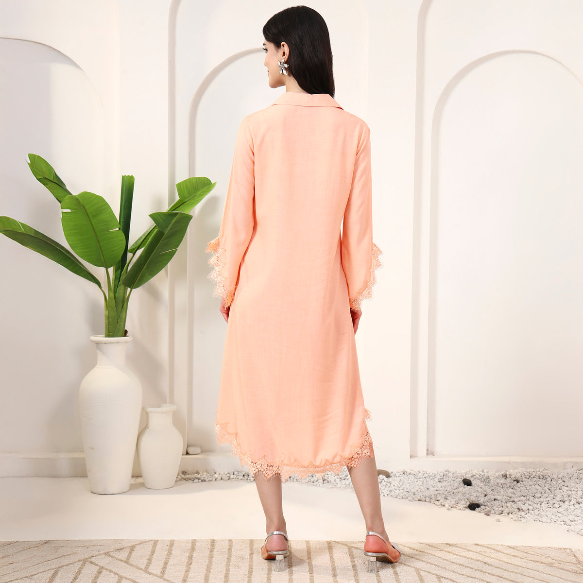 Peach Dress for Women – Viscose Rayon – Detail View | First Resort by Ramola Bachchan