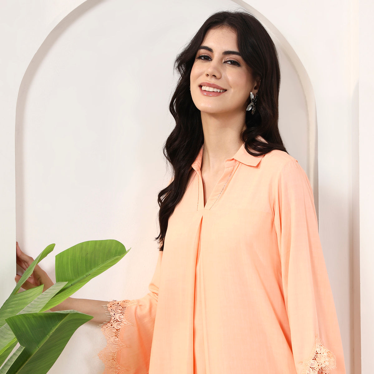 Peach Dress for Women – Viscose Rayon – Back View | First Resort by Ramola Bachchan