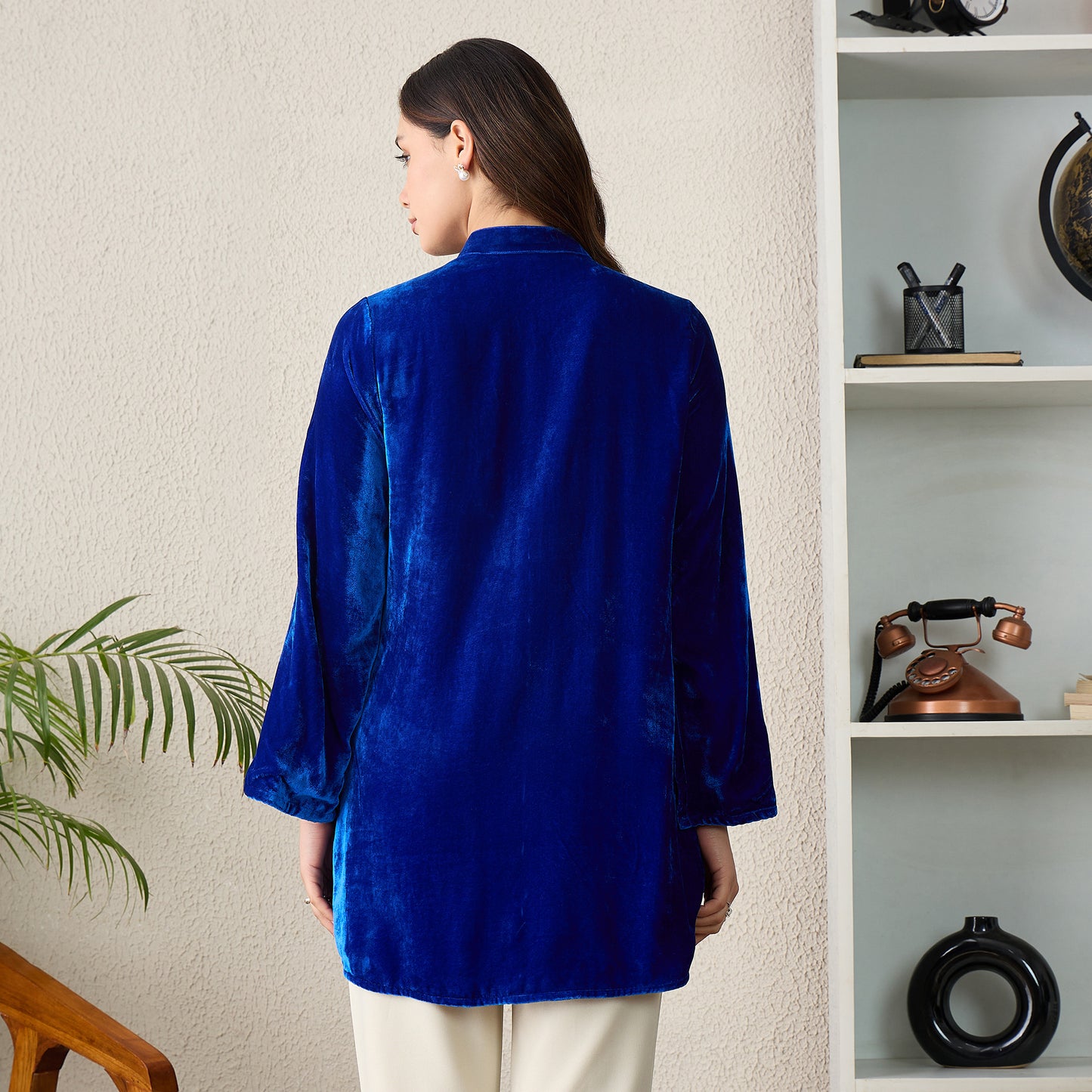 Royal Blue Front Floral Hand Embroidered Jacket