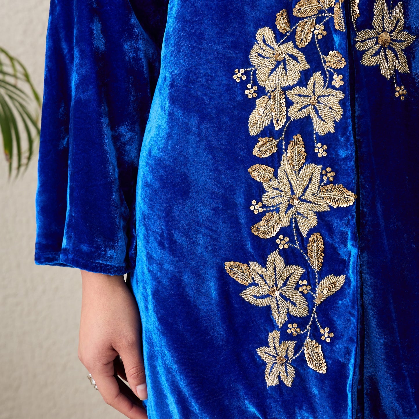 Royal Blue Front Floral Hand Embroidered Jacket