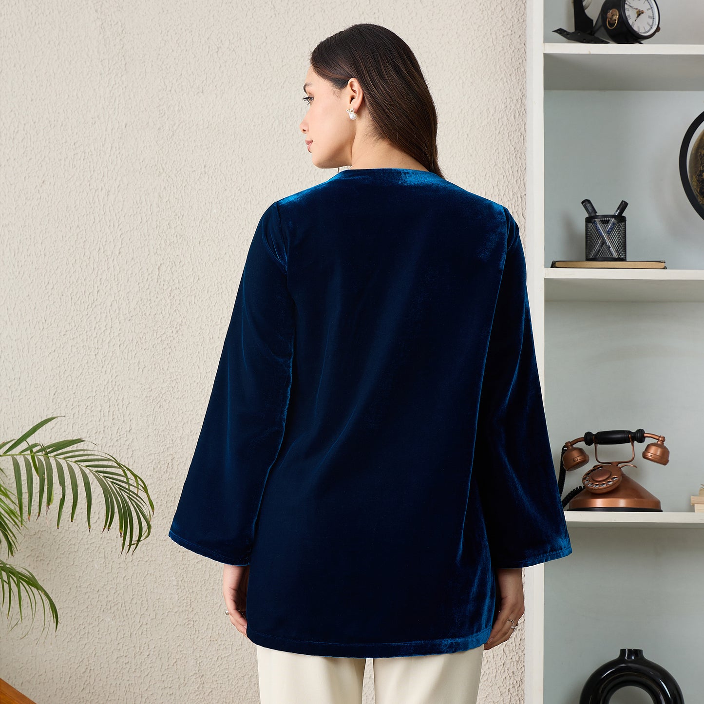 Teal Swan Motif Hand Embellished Velvet Jacket