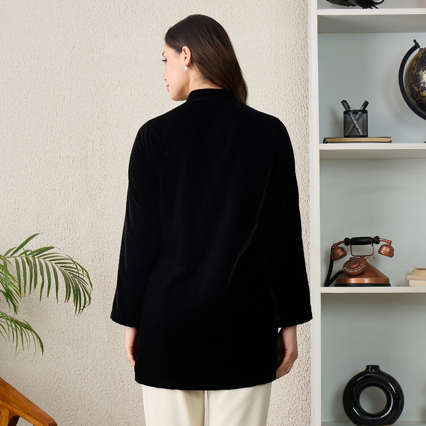 Black Abstract Motif Hand Embroidered Velvet Jacket