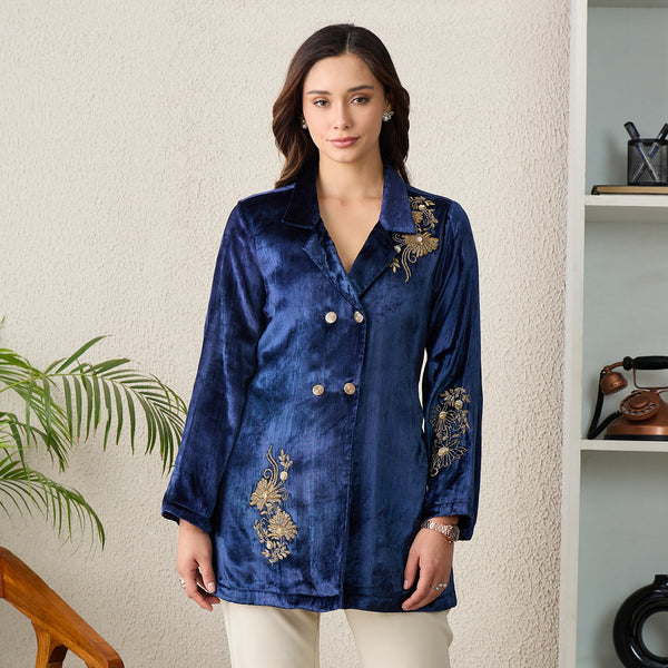 Navy Blue Jacket for Women – Embroidered | First Resort by Ramola Bachchan