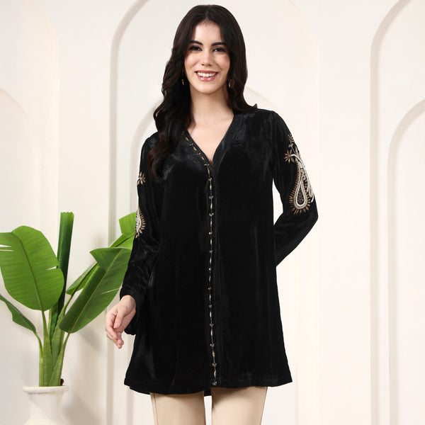 Black Jacket for Women – Silk Velvet | First Resort by Ramola Bachchan