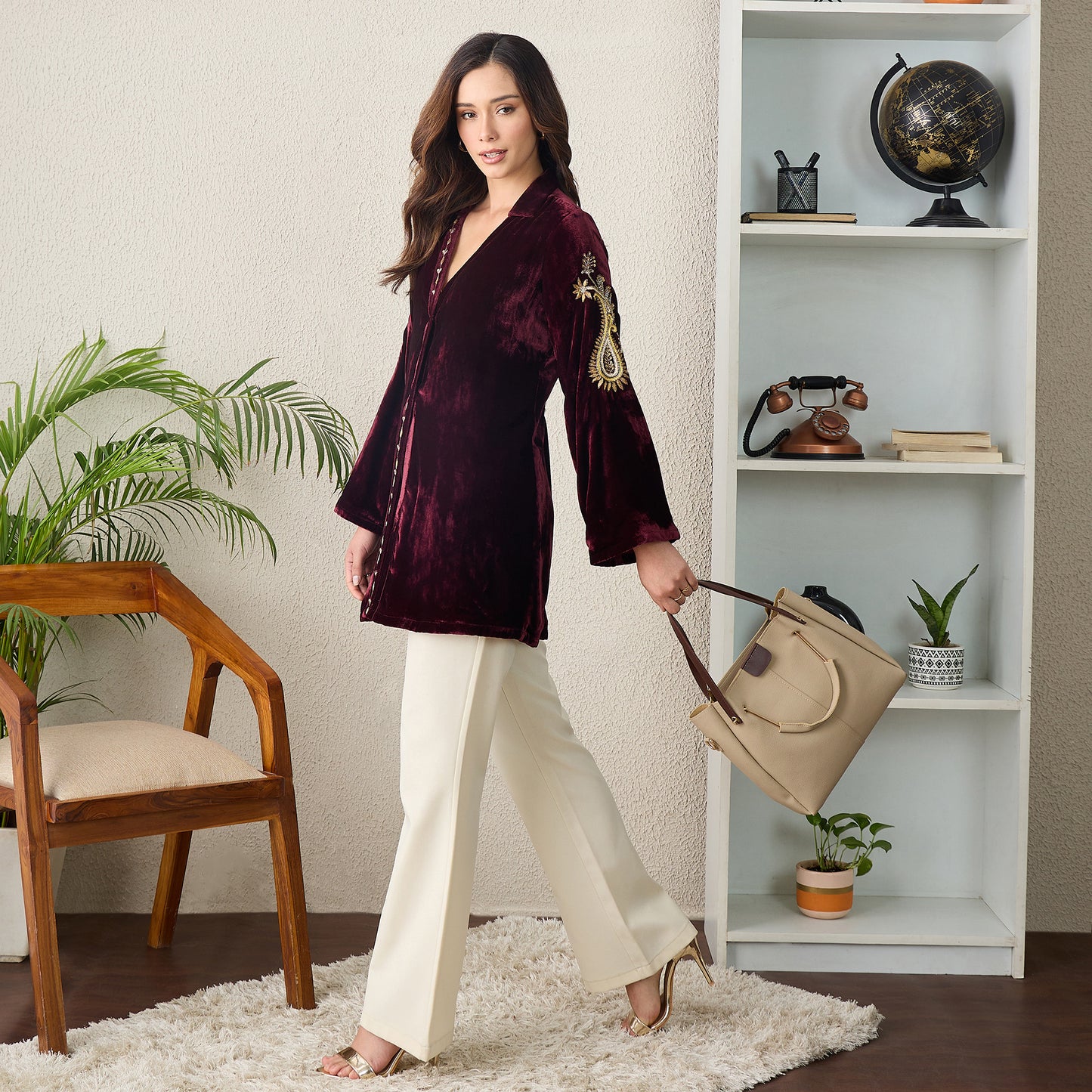 Maroon Paisley Hand Embroidered Velvet Jacket