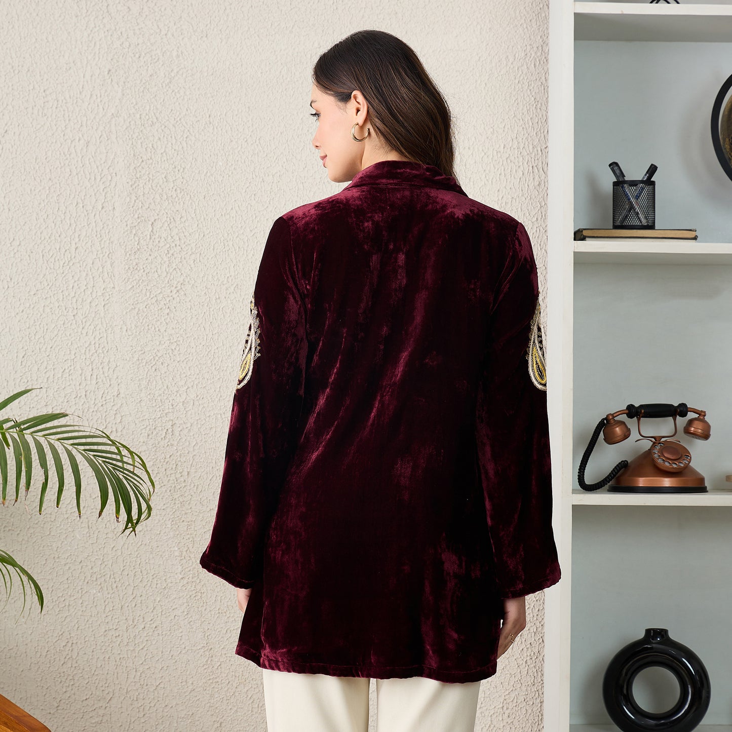 Maroon Paisley Hand Embroidered Velvet Jacket