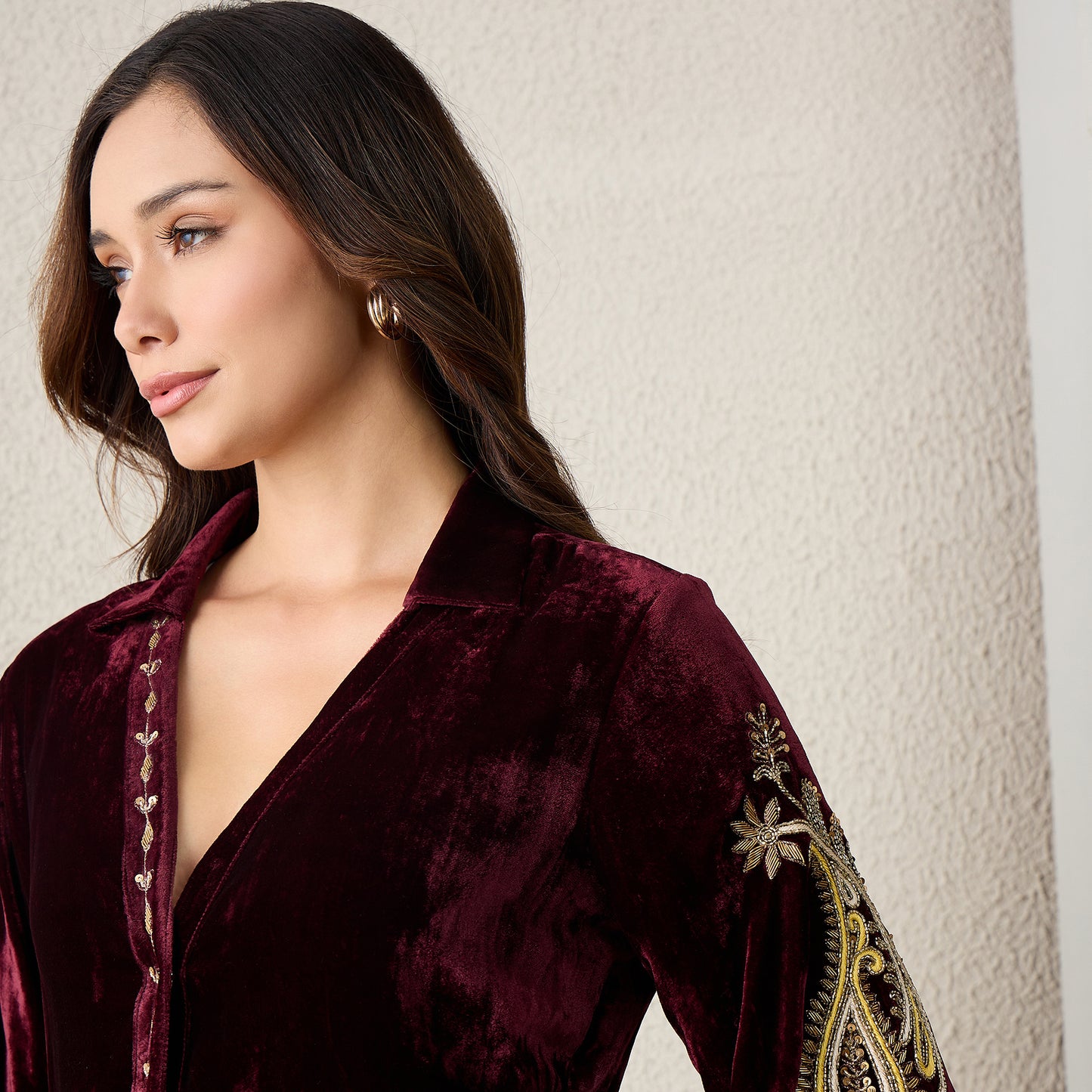 Maroon Paisley Hand Embroidered Velvet Jacket